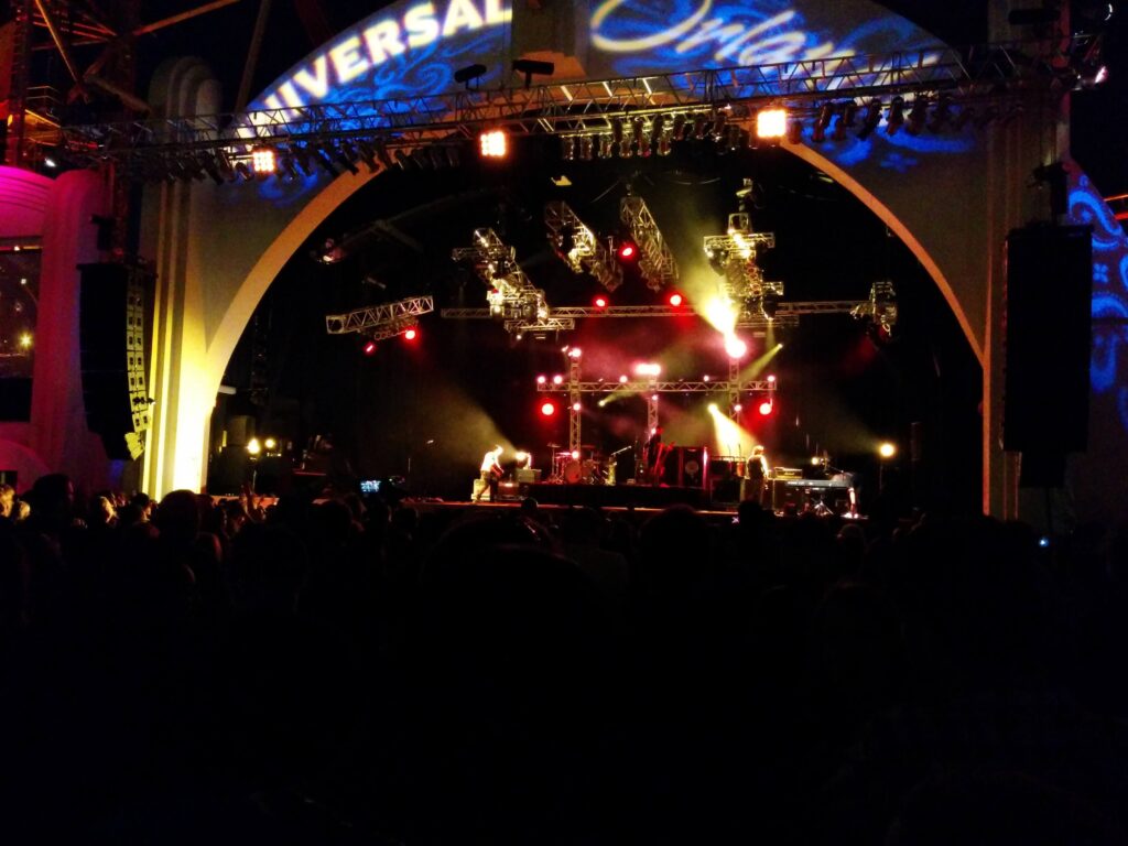 Nighttime concert by Collective Soul at Universal Studios theme park.