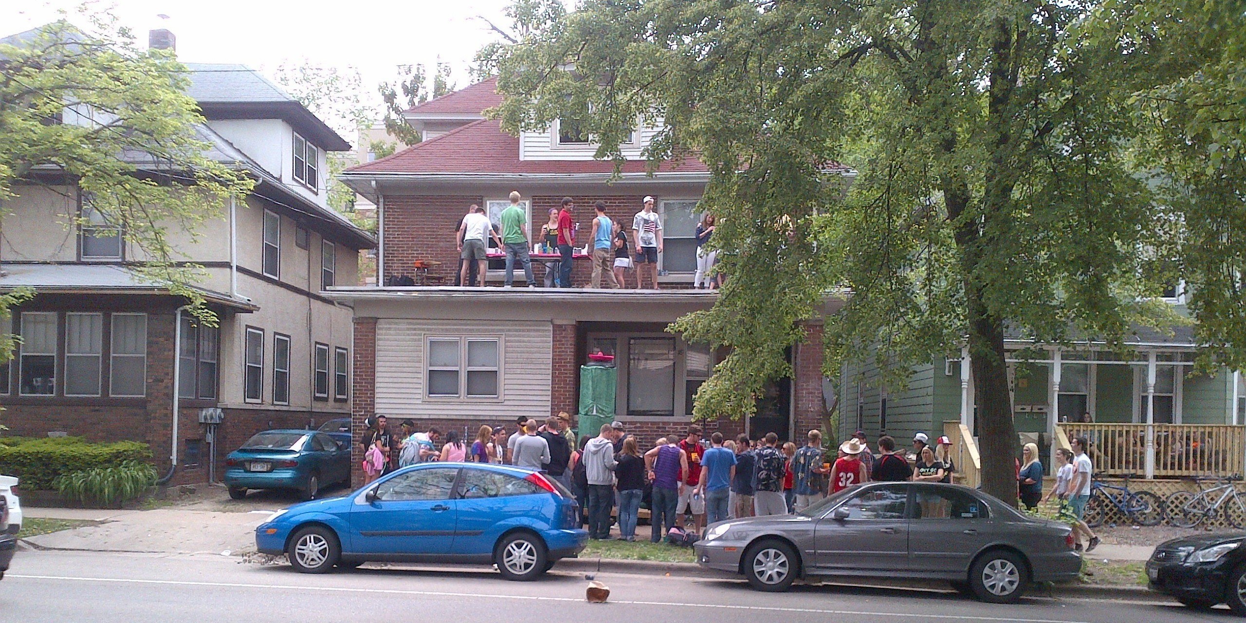 Suburban gathering at Mifflin Street Party in Madison, Wisconsin.
