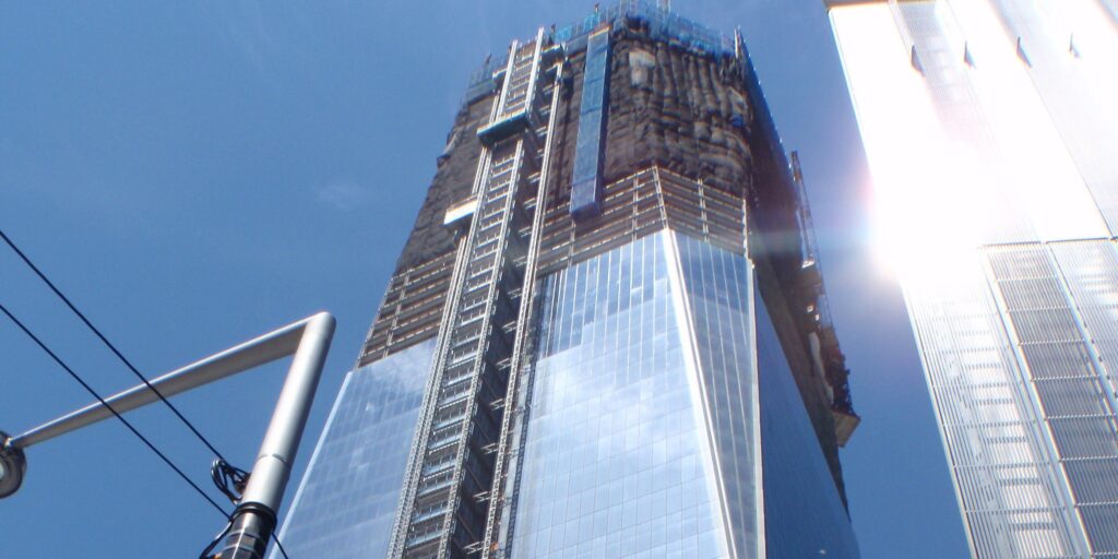 One World Trade Center Construction Sunlit Reflection